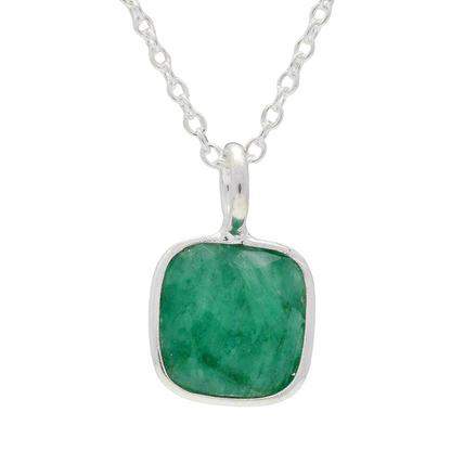 Emerald Green Dyed Stone Sterling Silver Necklace - Green Illusion