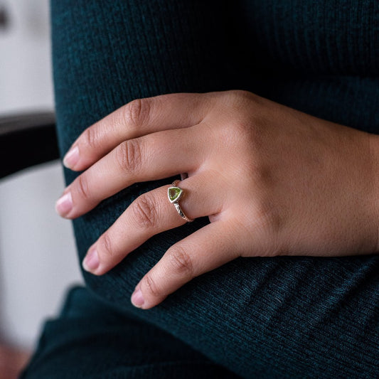 Buy your Peridot Radiance: Trillion Spark Sterling Silver Ring online now or in store at Forever Gems in Franschhoek, South Africa