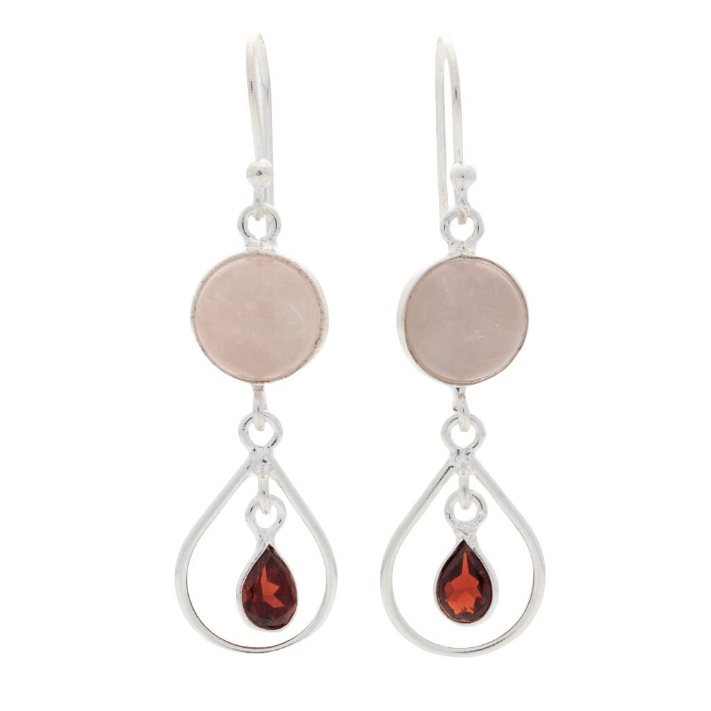 Buy your Gem Duets: Rose Quartz & Garnet Sterling Silver Earrings online now or in store at Forever Gems in Franschhoek, South Africa