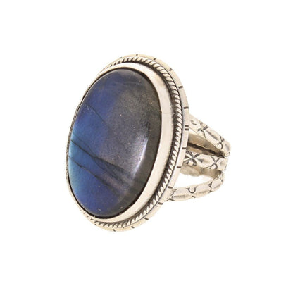 Buy your Labradorite Dreams: Handcrafted Sterling Silver Ring Set on Tri-Band Texture online now or in store at Forever Gems in Franschhoek, South Africa