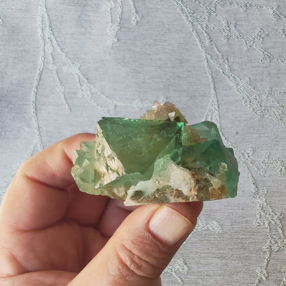Exceptional Green Octahedral Fluorite Cluster with Quartz
