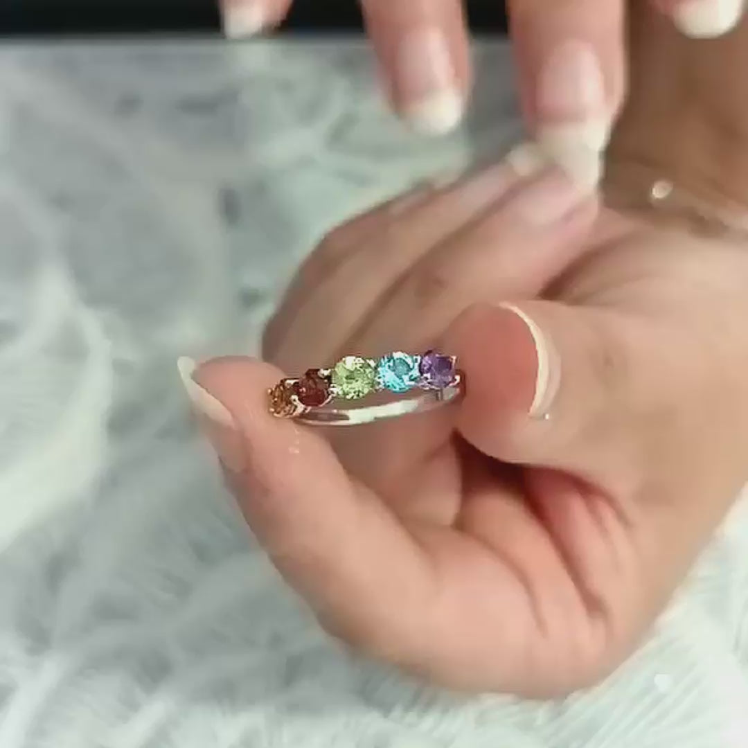 Five-Stone Gemstone Silver Ring | Rainbow Eternity Glow