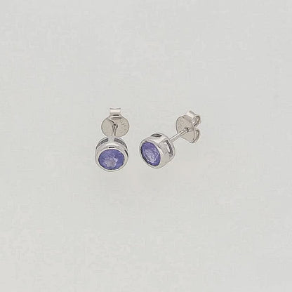 Sterling Silver Tanzanite Bezel Stud Earrings