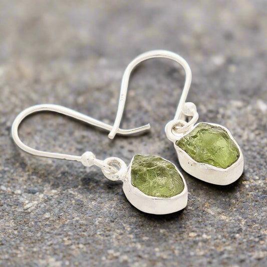 Buy your Radiant Peridot Treasures: Sterling Silver Rough Peridot Earrings online now or in store at Forever Gems in Franschhoek, South Africa