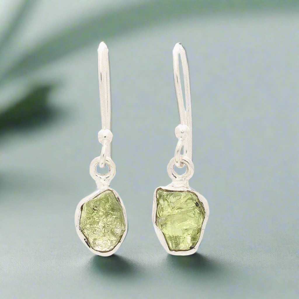 Buy your Radiant Peridot Treasures: Sterling Silver Rough Peridot Earrings online now or in store at Forever Gems in Franschhoek, South Africa