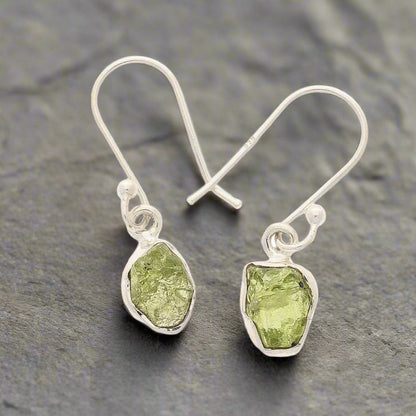 Buy your Radiant Peridot Treasures: Sterling Silver Rough Peridot Earrings online now or in store at Forever Gems in Franschhoek, South Africa