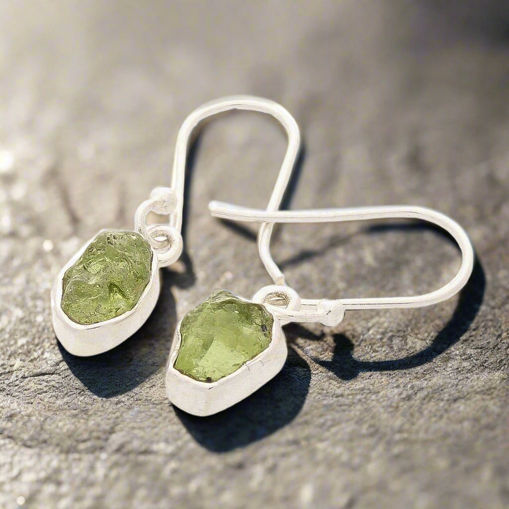 Buy your Radiant Peridot Treasures: Sterling Silver Rough Peridot Earrings online now or in store at Forever Gems in Franschhoek, South Africa