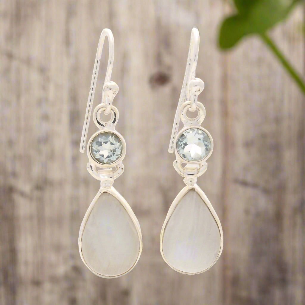 Buy your Twinkle and Shine: Rainbow Moonstone & Blue Topaz Earrings online now or in store at Forever Gems in Franschhoek, South Africa