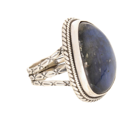 Buy your Labradorite Dreams: Handcrafted Sterling Silver Ring Set on Tri-Band Texture online now or in store at Forever Gems in Franschhoek, South Africa