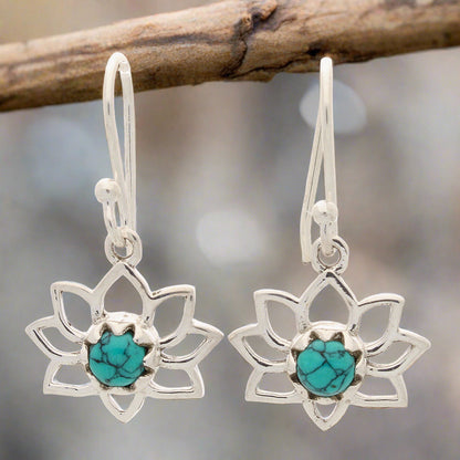 Buy your Lotus Flower Turquoise Sterling Silver Dangle Earrings online now or in store at Forever Gems in Franschhoek, South Africa