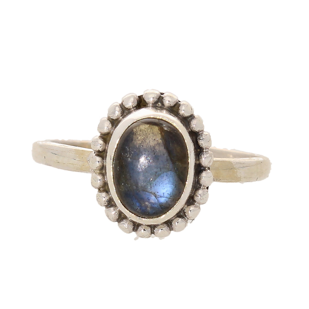 Buy your Enchanting Ballad: Oval Labradorite and Silver Ball Detail Ring online now or in store at Forever Gems in Franschhoek, South Africa