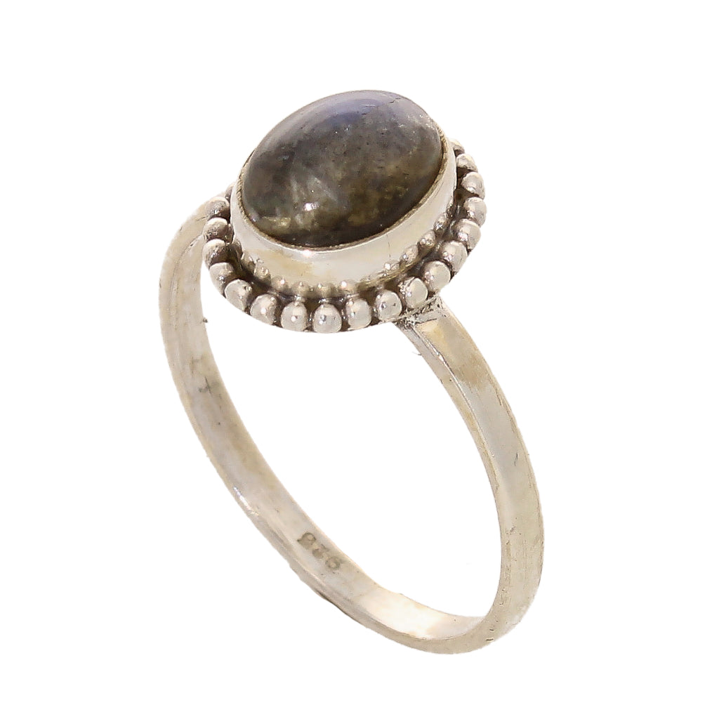 Buy your Enchanting Ballad: Oval Labradorite and Silver Ball Detail Ring online now or in store at Forever Gems in Franschhoek, South Africa